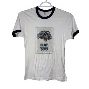 American Apparel Fiat 500 T Shirt Men's Small White Ringer‎ Car Automobile Y2K
